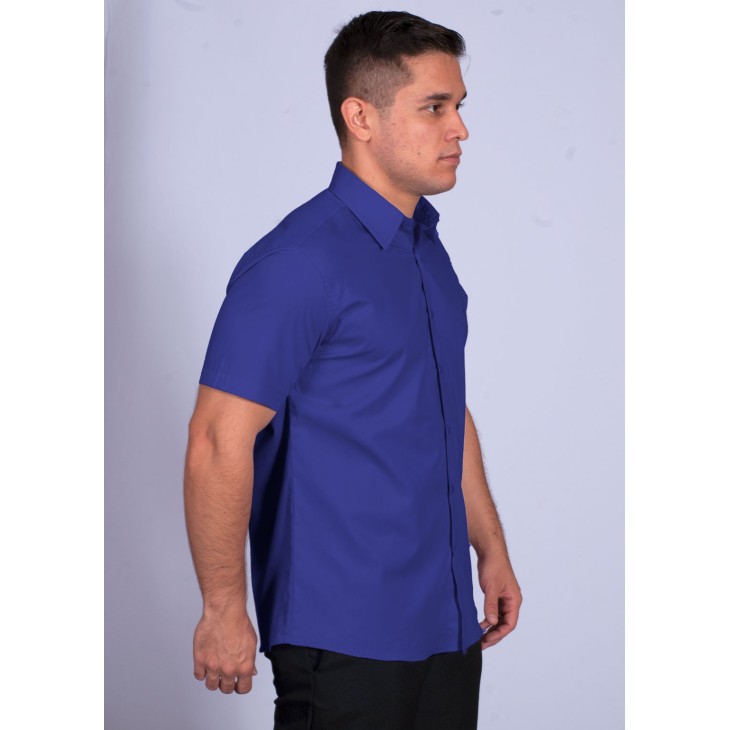 Camisa social masculina de algodão manga curta, azul royal