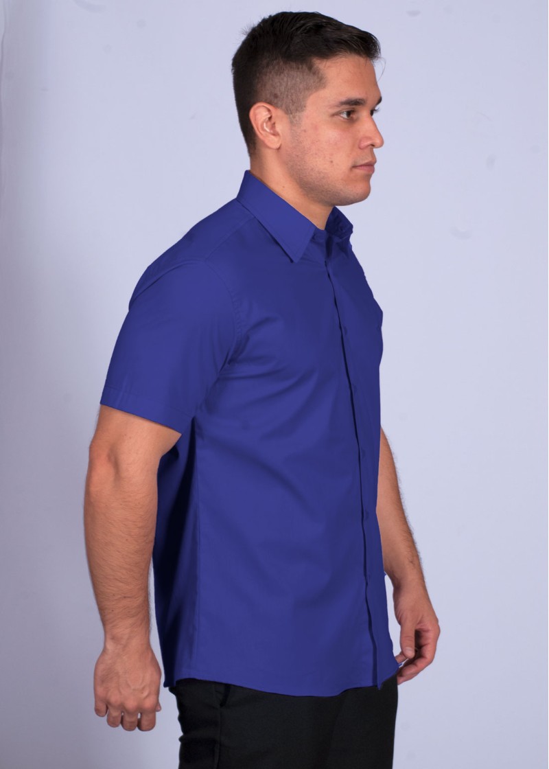 Camisa social masculina de algodão manga curta, azul royal