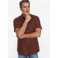 Camisa social masculina de algodão manga curta, marrom Camisa social masculina de algodão manga curta, marrom