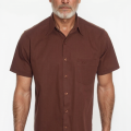 Camisa social masculina de algodão manga curta, marrom