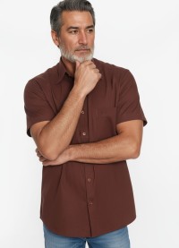 Camisa social masculina de algodão manga curta, marrom