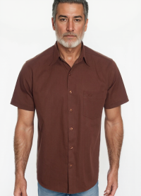 Camisa social masculina de algodão manga curta, marrom