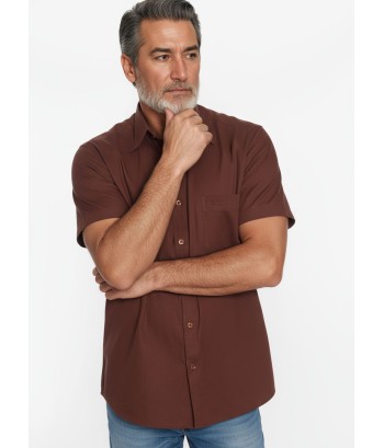 Camisa social masculina de algodão manga curta, marrom