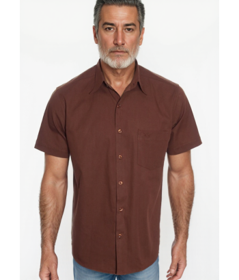 Camisa social masculina de algodão manga curta, marrom