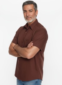 Camisa social masculina de algodão manga curta, marrom