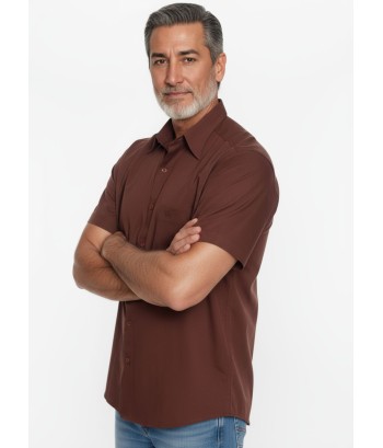 Camisa social masculina de algodão manga curta, marrom Camisa social masculina de algodão manga curta, marrom