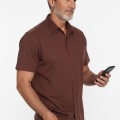 Camisa social masculina de algodão manga curta, marrom