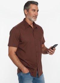Camisa social masculina de algodão manga curta, marrom