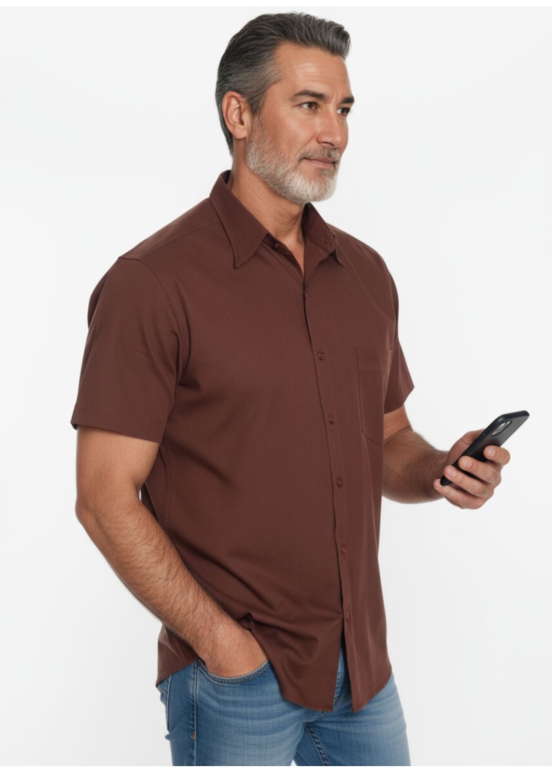 Camisa social masculina de algodão manga curta, marrom