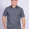 Camisa social masculina de algodão manga curta cinza