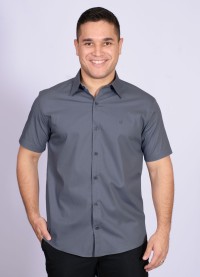 Camisa social masculina de algodão manga curta cinza