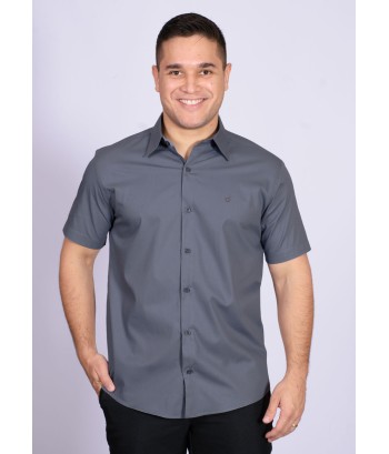 Camisa social masculina de algodão manga curta cinza