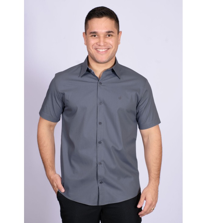 Camisa social masculina de algodão manga curta cinza Camisa social masculina de algodão manga curta cinza