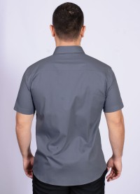 Camisa social masculina de algodão manga curta cinza