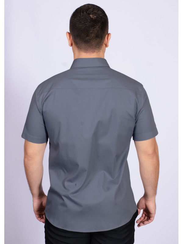 Camisa social masculina de algodão manga curta cinza