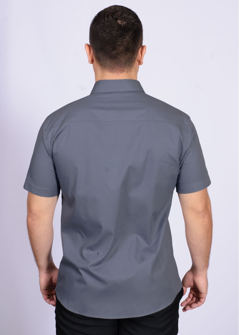 Camisa social masculina de algodão manga curta cinza