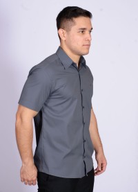 Camisa social masculina de algodão manga curta cinza