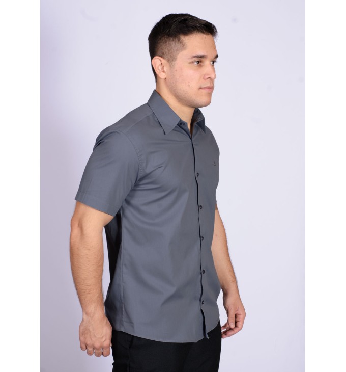 Camisa social masculina de algodão manga curta cinza Camisa social masculina de algodão manga curta cinza