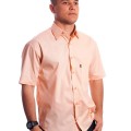 Camisa social masculina de algodão manga curta, salmão