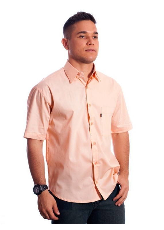 Camisa social masculina de algodão manga curta, salmão