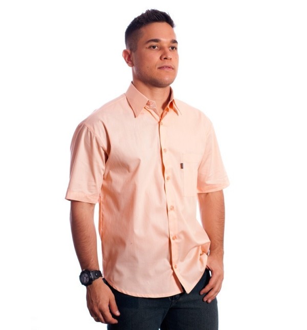 Camisa social masculina de algodão manga curta, salmão