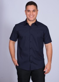 Camisa social masculina de  algodão manga curta, marinho