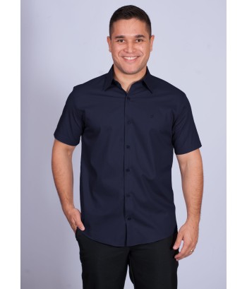 Camisa social masculina de  algodão manga curta, marinho