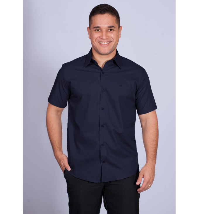 Camisa social masculina de  algodão manga curta, marinho Camisa social masculina de  algodão manga curta, marinho