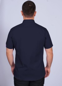 Camisa social masculina de  algodão manga curta, marinho