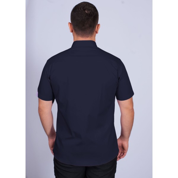 Camisa social masculina de  algodão manga curta, marinho