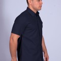 Camisa social masculina de  algodão manga curta, marinho