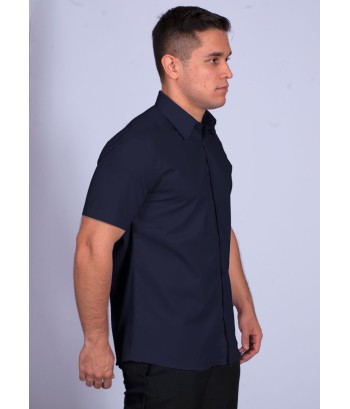 Camisa social masculina de  algodão manga curta, marinho