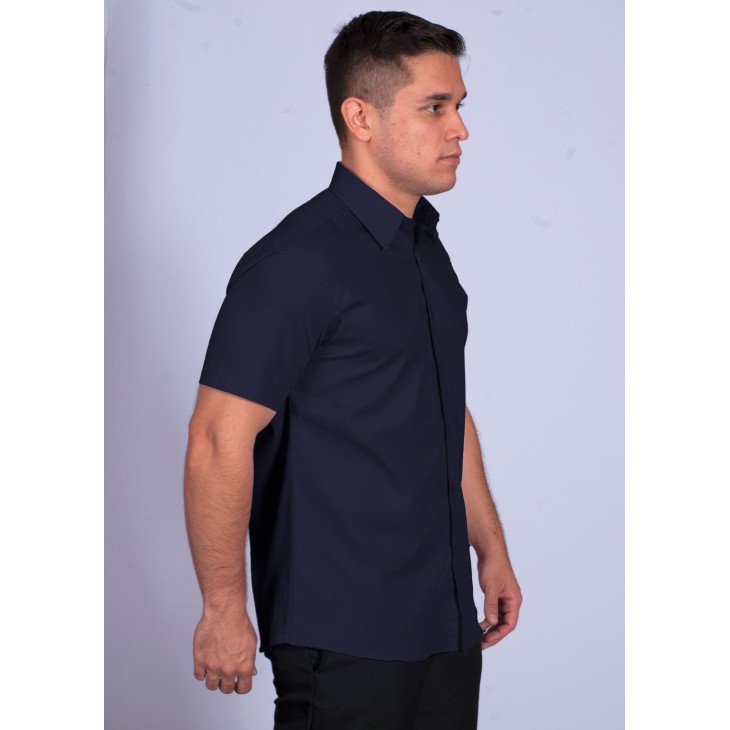 Camisa social masculina de  algodão manga curta, marinho