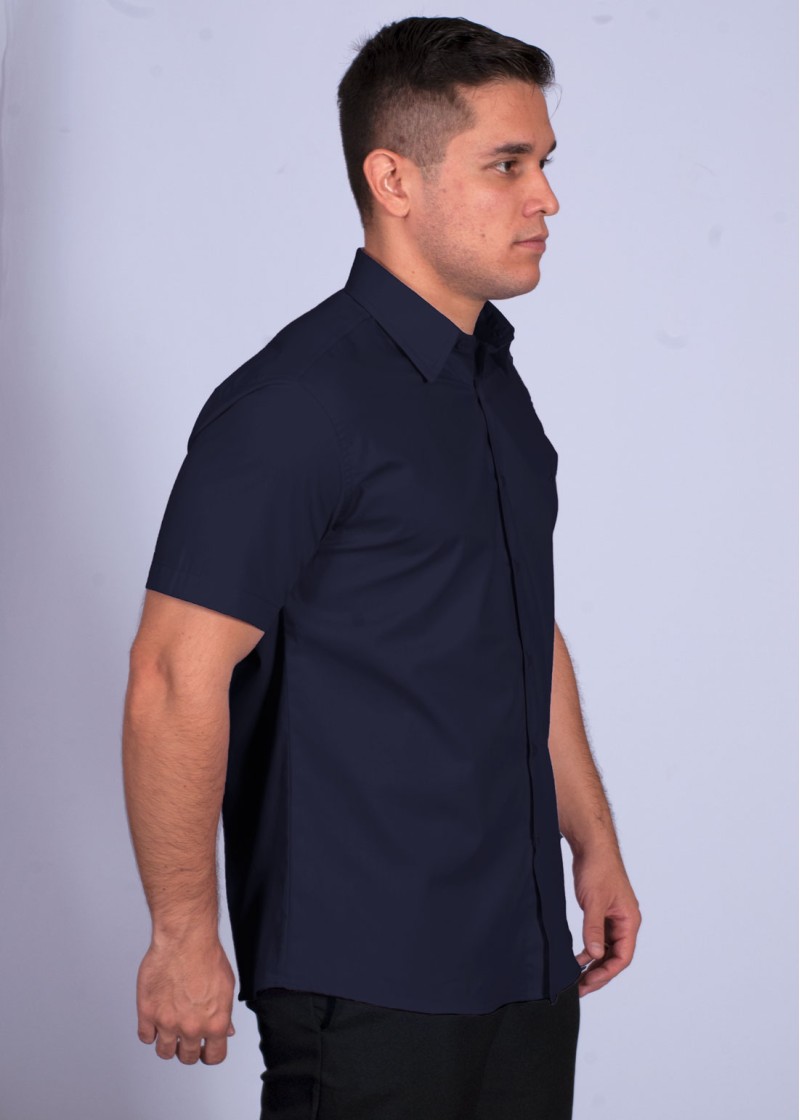 Camisa social masculina de  algodão manga curta, marinho