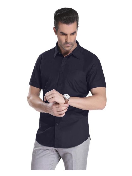 Camisa social masculina de  algodão manga curta, marinho