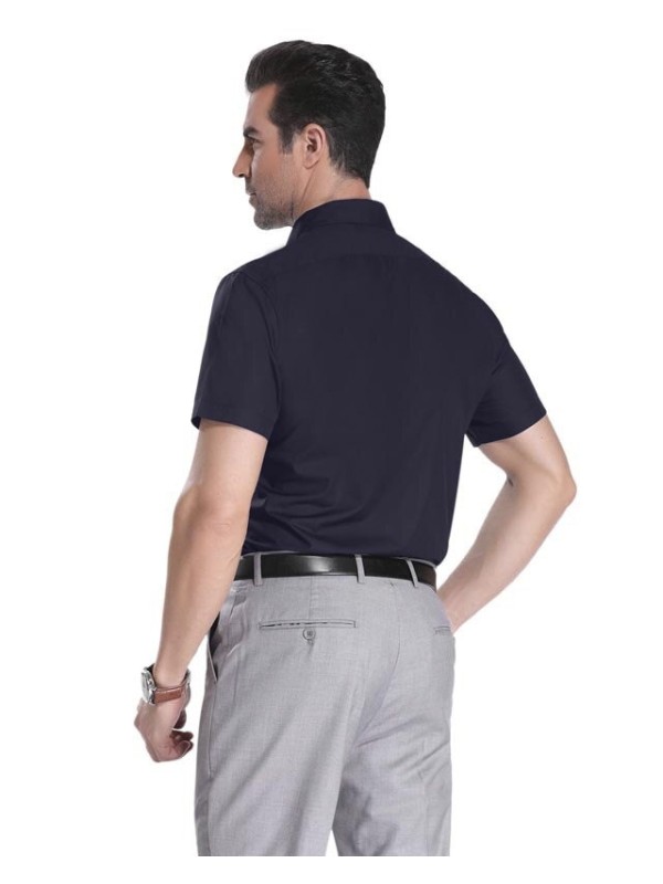 Camisa social masculina de  algodão manga curta, marinho