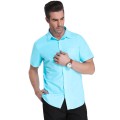 Camisa social masculina de  algodão manga curta, turquesa