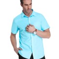 Camisa social masculina de  algodão manga curta, turquesa