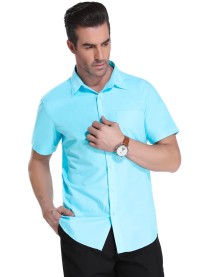 Camisa Tricoline Manga Curta Azul Claro Turquesa
