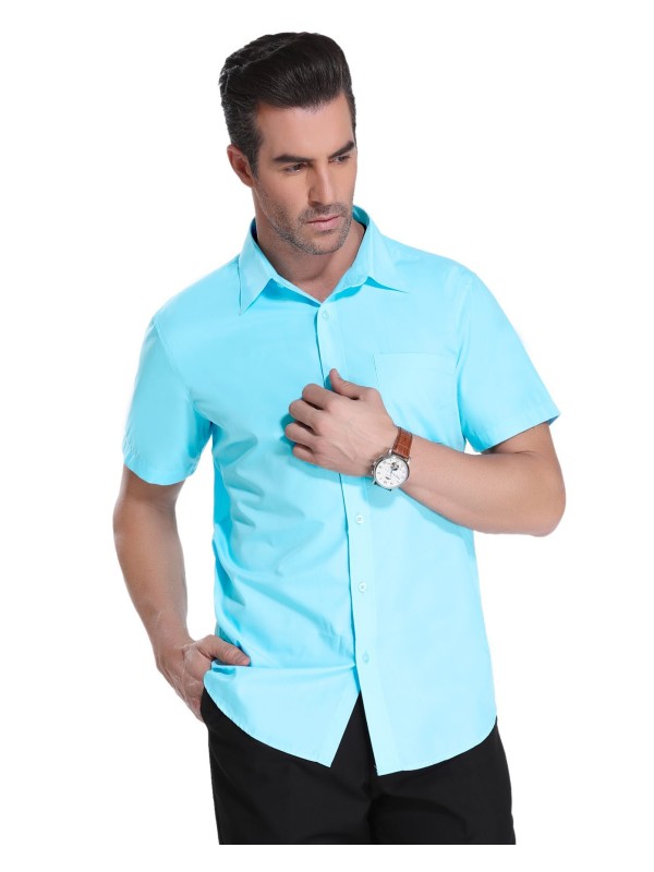 Camisa social masculina de algodão manga curta, turquesa Camisa social masculina de algodão manga curta, turquesa
