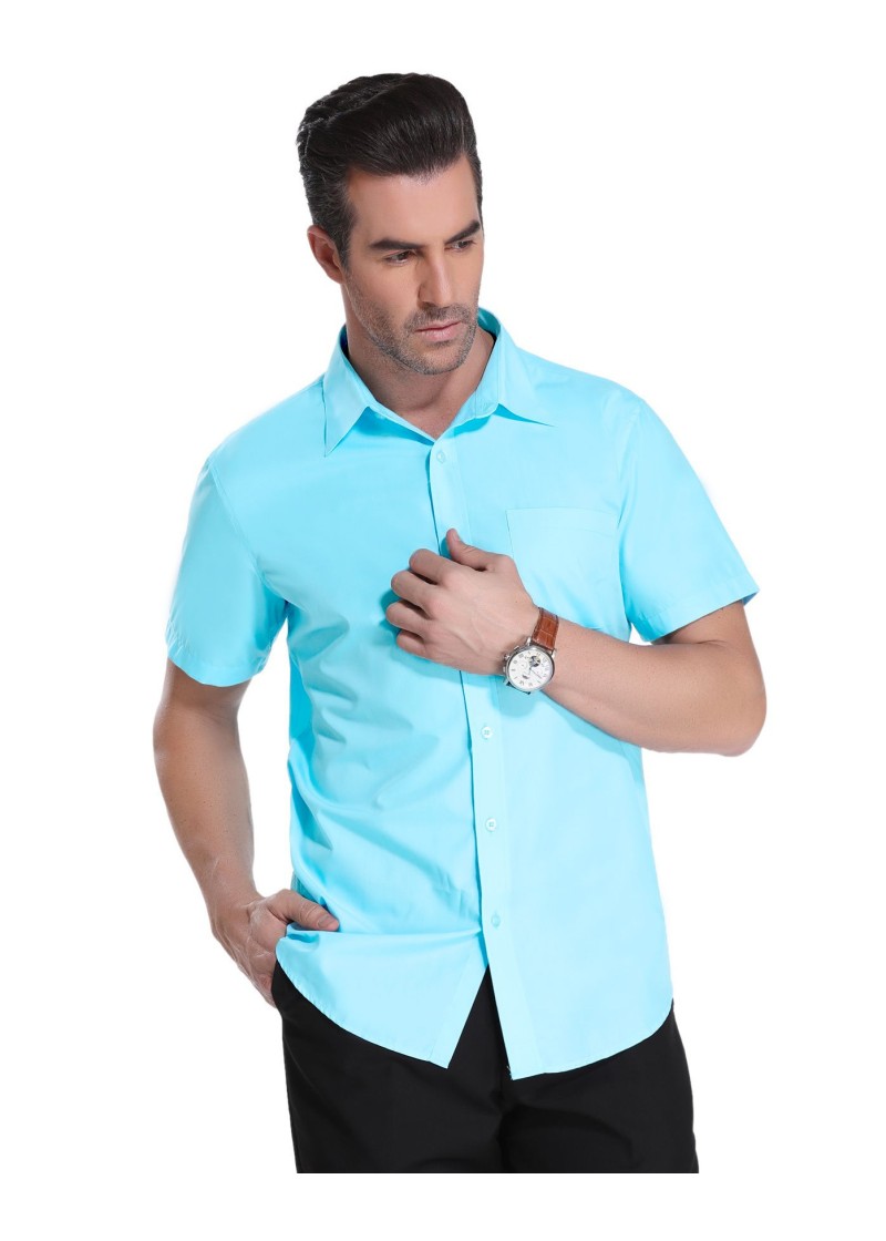 Camisa Tricoline Manga Curta Azul Claro Turquesa
