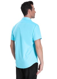Camisa Tricoline Manga Curta Azul Claro Turquesa