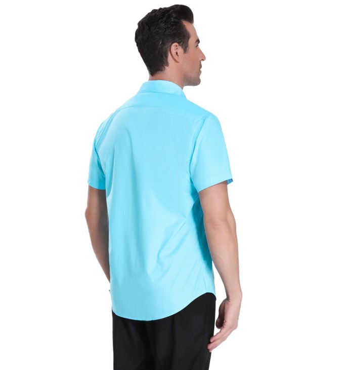 Camisa social masculina de algodão manga curta, turquesa Camisa social masculina de algodão manga curta, turquesa