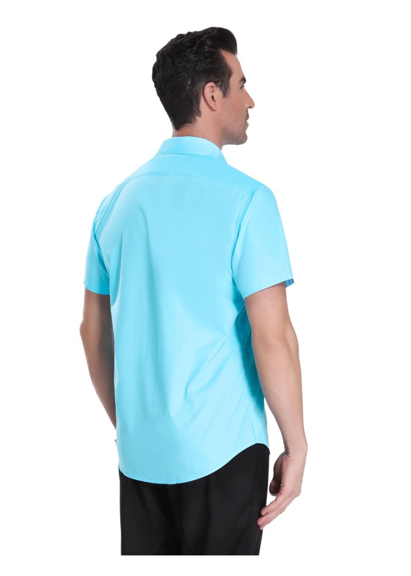 Camisa Tricoline Manga Curta Azul Claro Turquesa