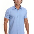 Camisa social masculina de algodão manga curta, azul claro