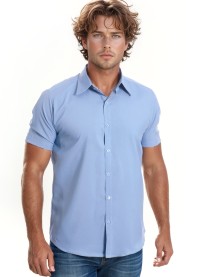 Camisa social masculina de algodão manga curta, azul claro