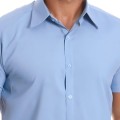 Camisa social masculina de algodão manga curta, azul claro