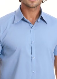 Camisa social masculina de algodão manga curta, azul claro
