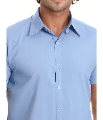 Camisa social masculina de algodão manga curta, azul claro