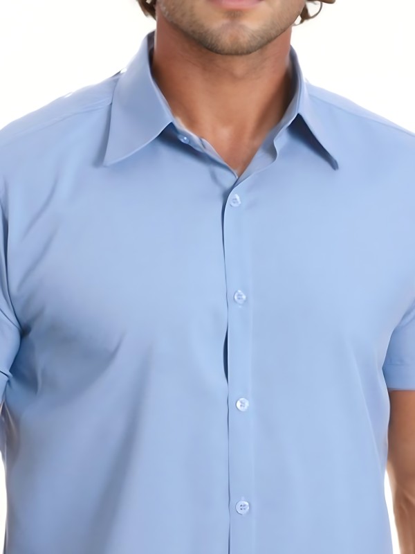 Camisa social masculina de algodão manga curta, azul claro